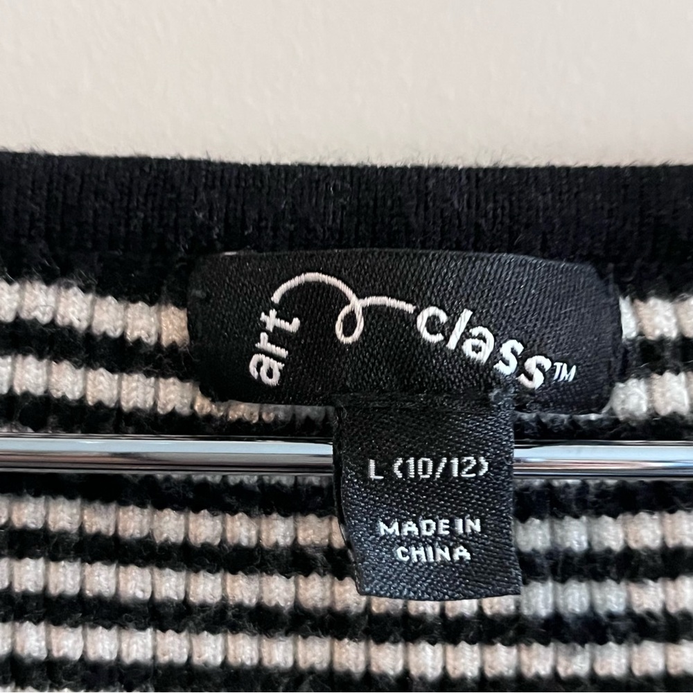 Art Class Black White Striped Long Sleeve Top kids girls size large L 10/12 - Picture 2 of 6